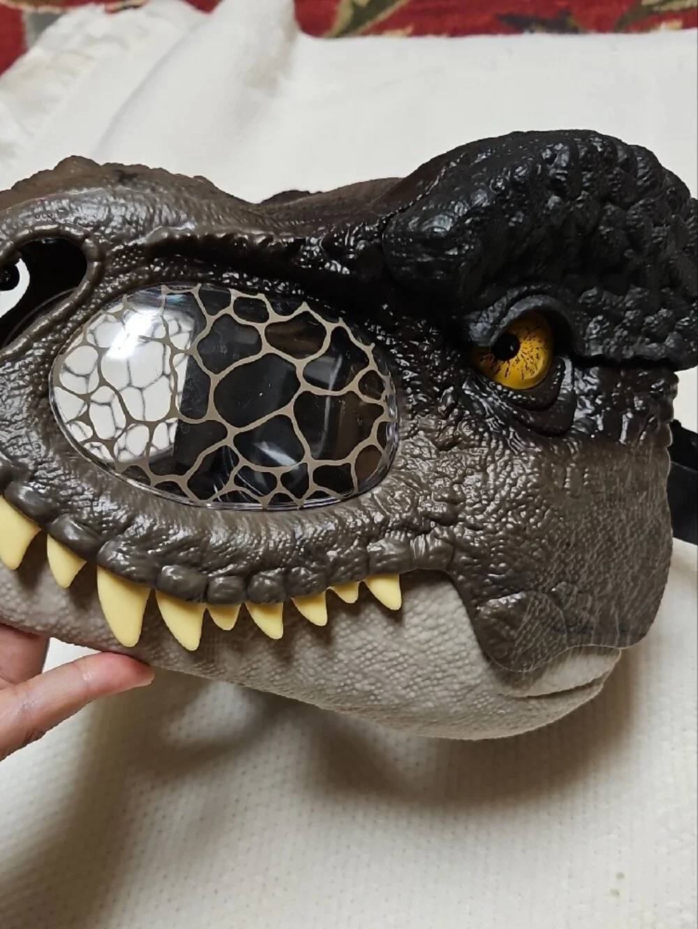 Realistic Dark Brown Reptile Head Mask with Yellow Eye